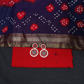 Jacquard cotton 2pc unstitched dress material with earrings