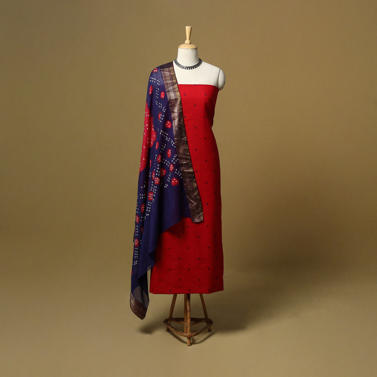 Jacquard cotton 2pc unstitched dress material with earrings