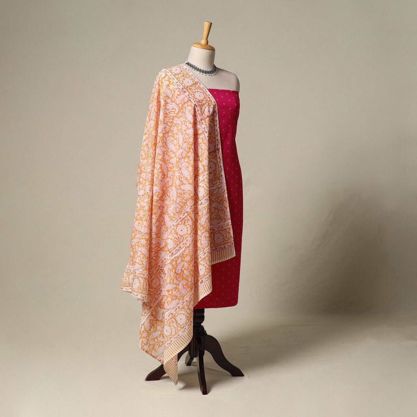 Jacquard cotton 2pc unstitched dress material with earrings