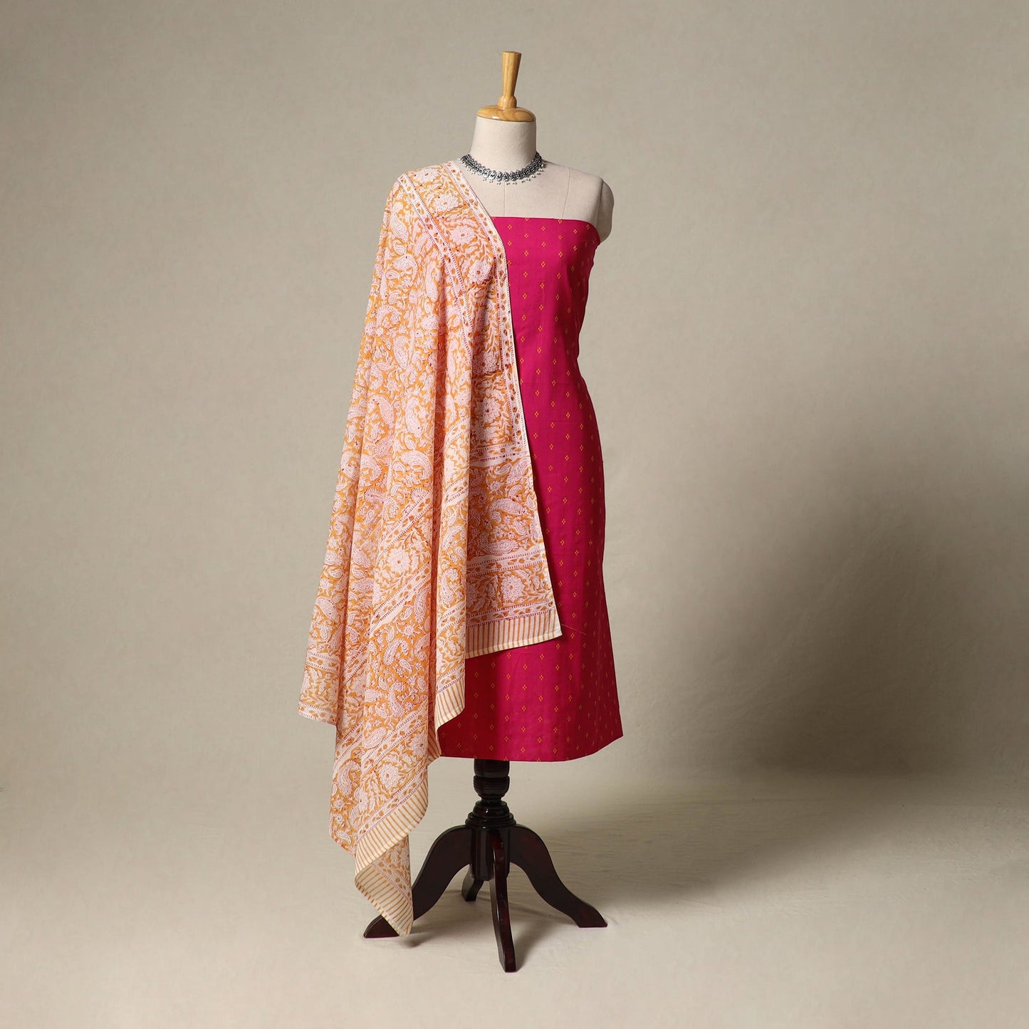 Jacquard cotton 2pc unstitched dress material with earrings