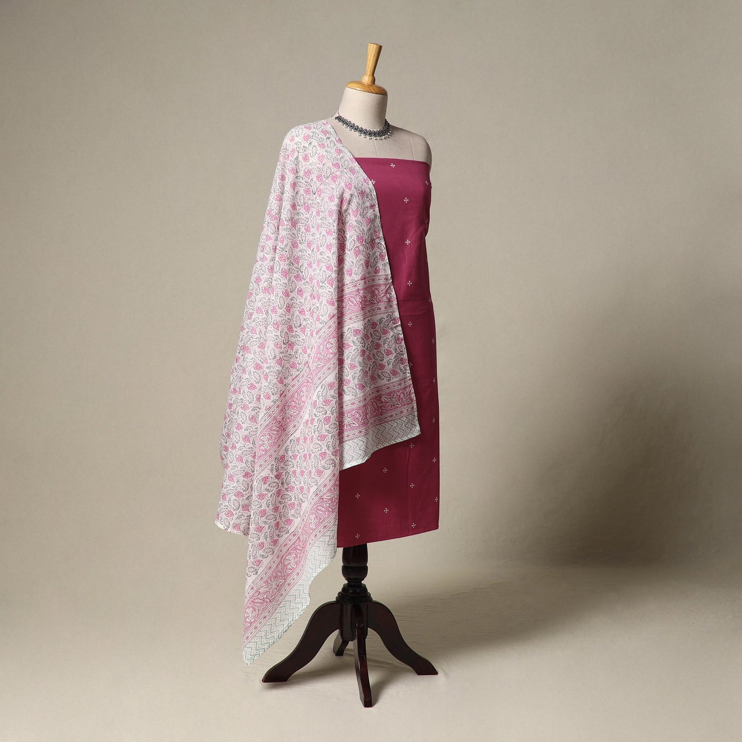 Jacquard cotton 2pc unstitched dress material with earrings