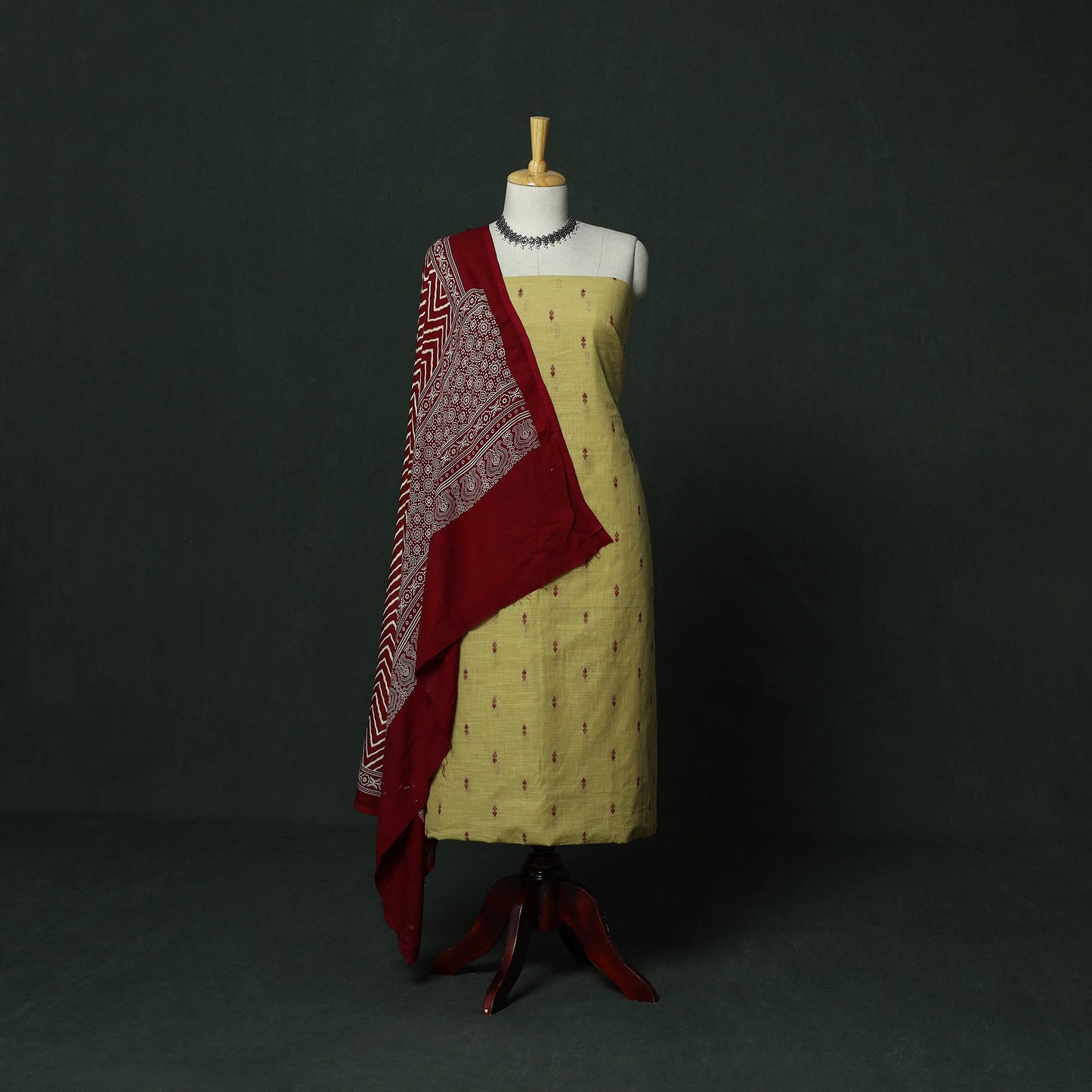 Jacquard cotton 2pc unstitched dress material with earrings