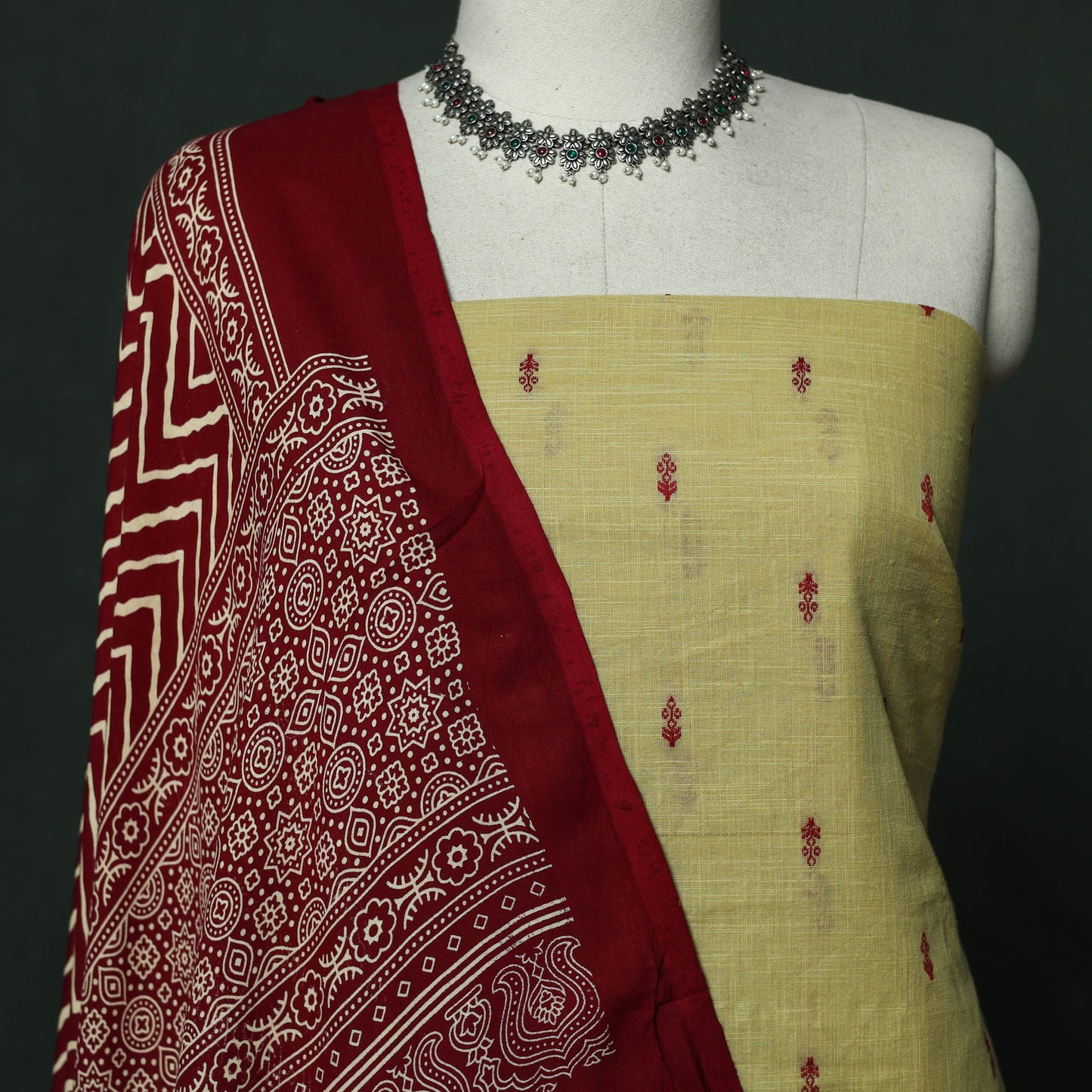 Jacquard cotton 2pc unstitched dress material with earrings