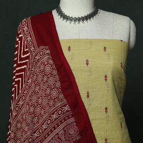 Jacquard cotton 2pc unstitched dress material with earrings