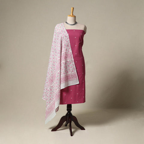 Jacquard cotton 2pc unstitched dress material with earrings