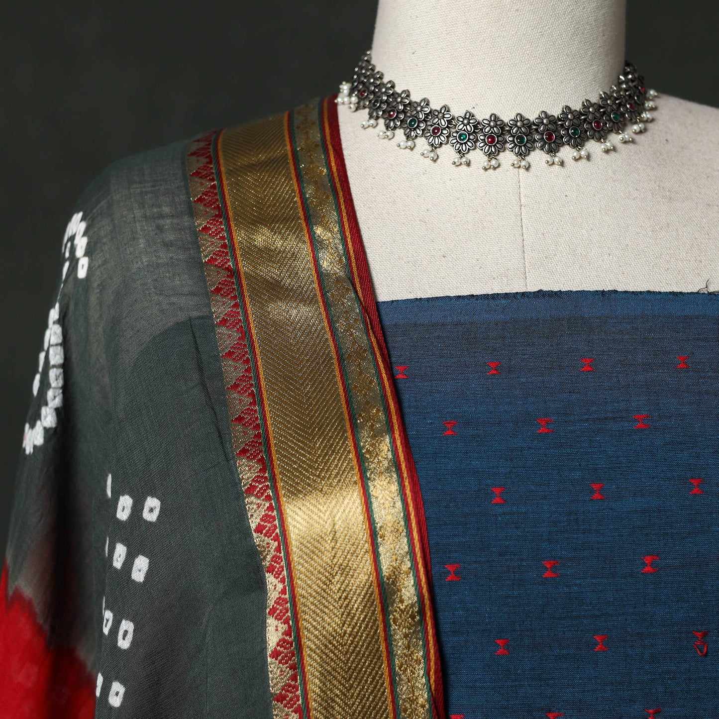 Jacquard cotton 2pc unstitched dress material with earrings