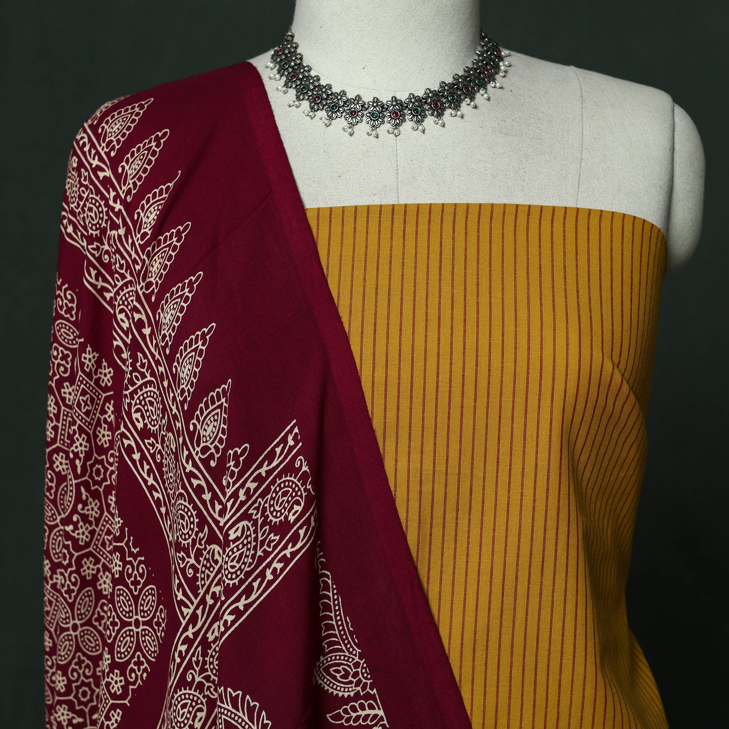 Jacquard cotton 2pc unstitched dress material with earrings