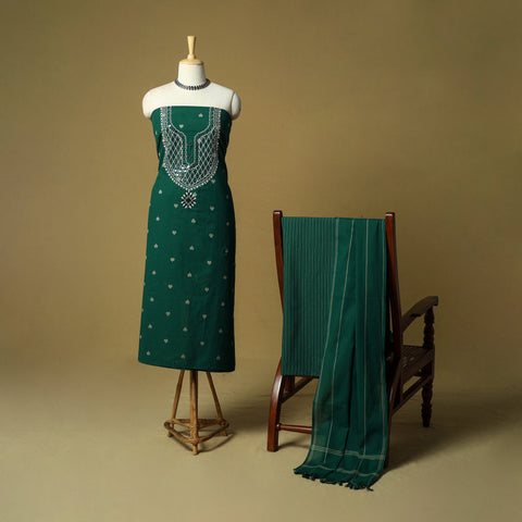 Jacquard mirror work embroidered cotton 3pc unstitched