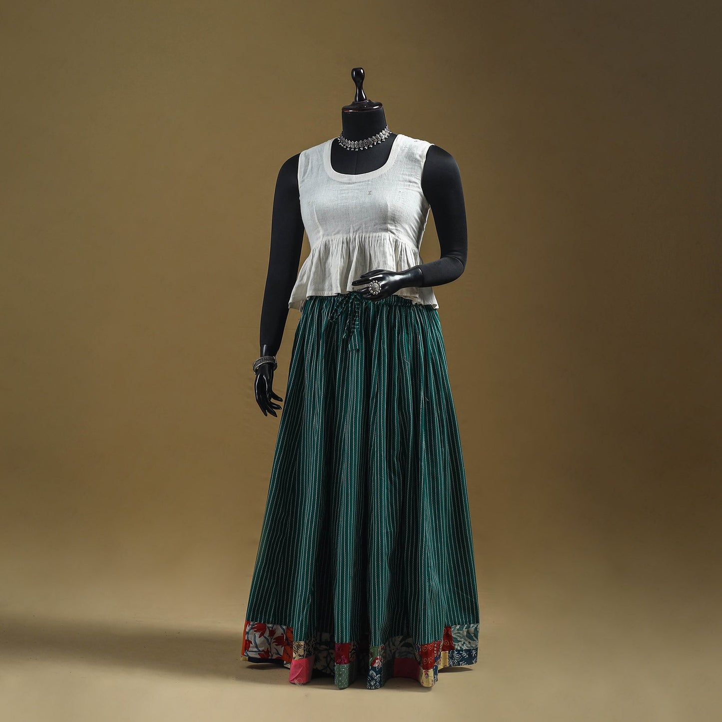 Jacquard patchwork 24 kali cotton long skirt - handcrafted