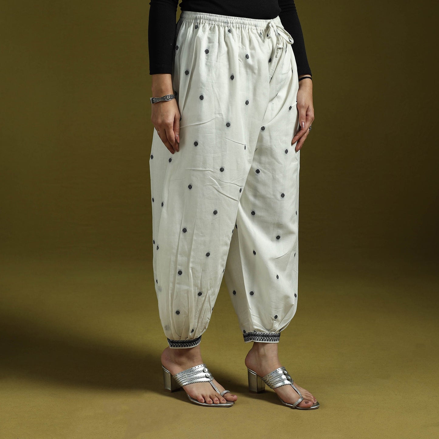 Jacquard weave cotton elasticated afghani salwar 04