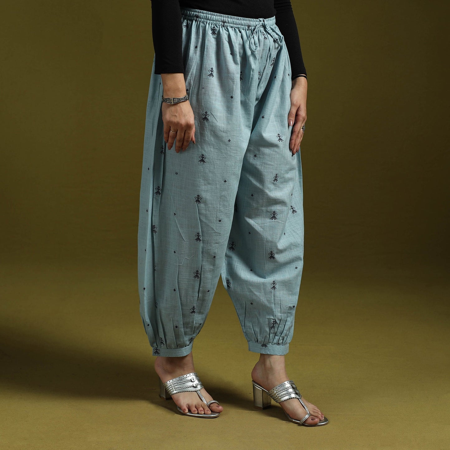 Jacquard weave cotton elasticated afghani salwar 05