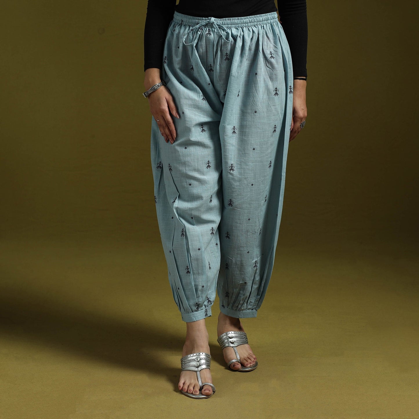 Jacquard weave cotton elasticated afghani salwar 05