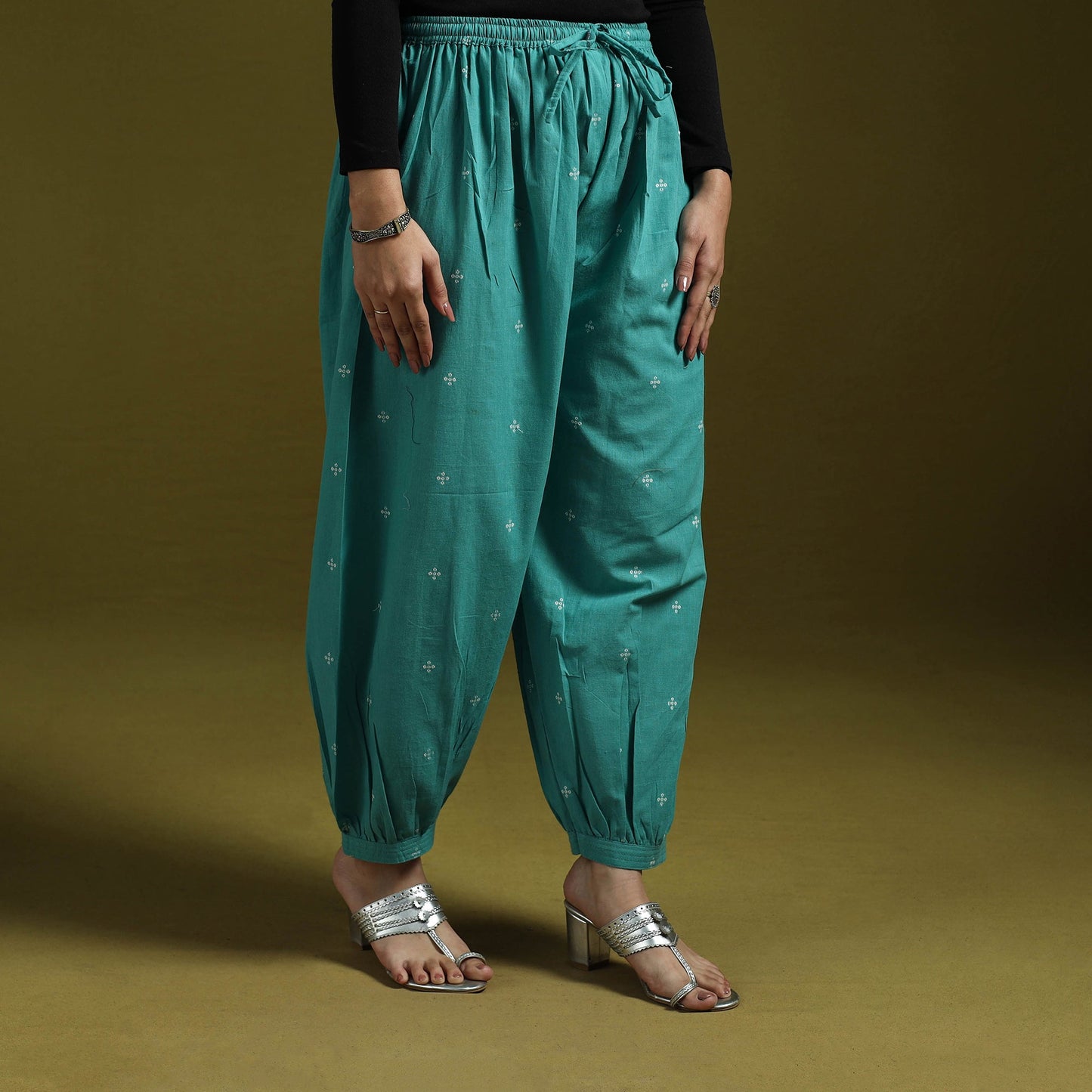 Jacquard weave cotton elasticated afghani salwar 07