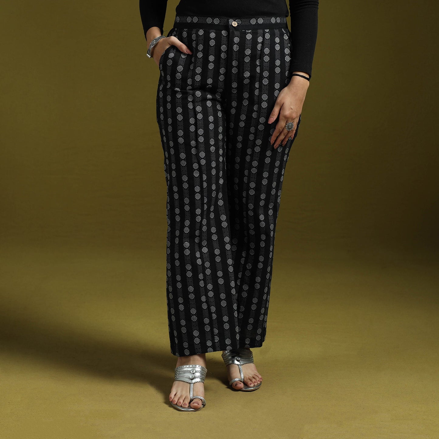 Jacquard weave cotton elasticated palazzo 24 - handcrafted