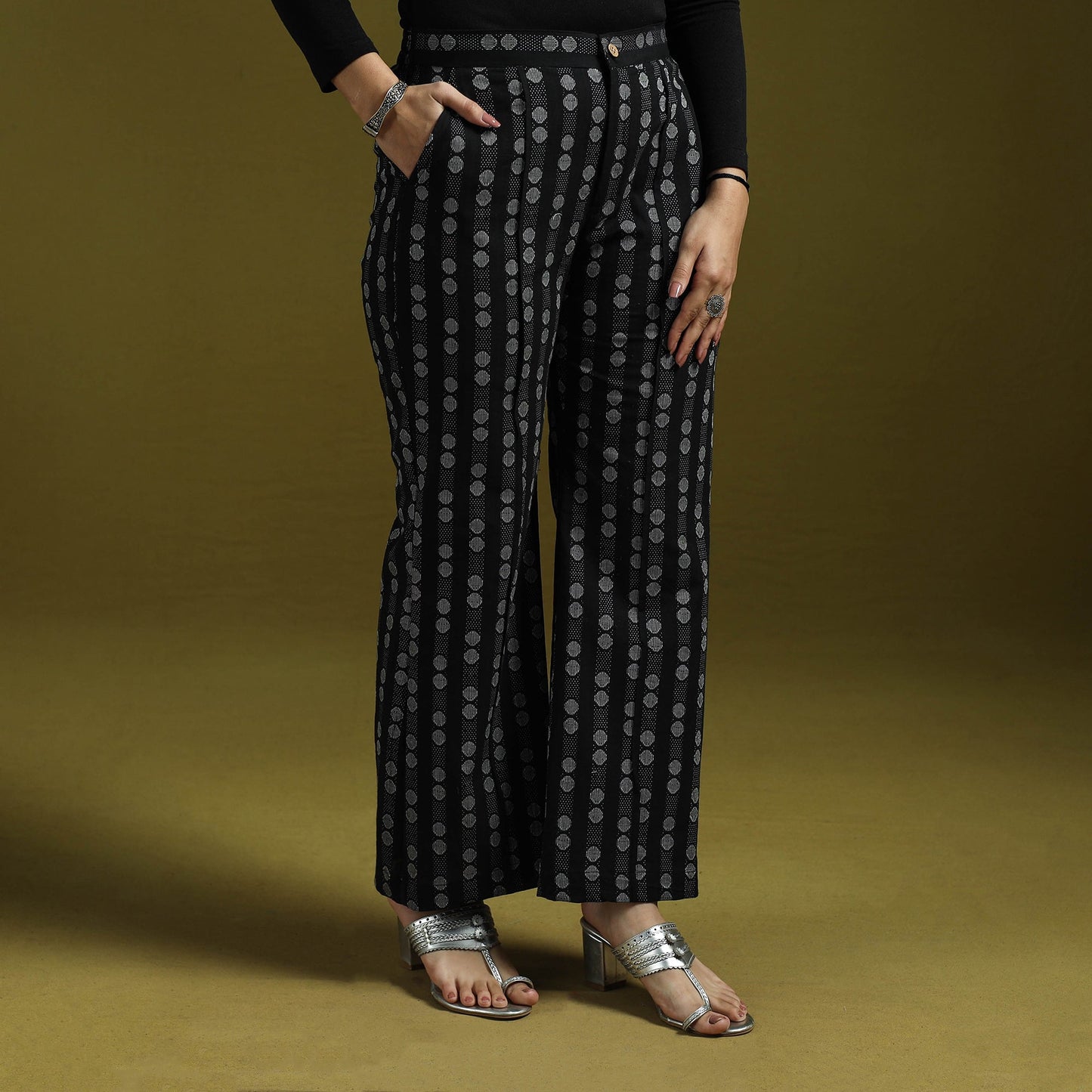 Jacquard weave cotton elasticated palazzo 24 - handcrafted