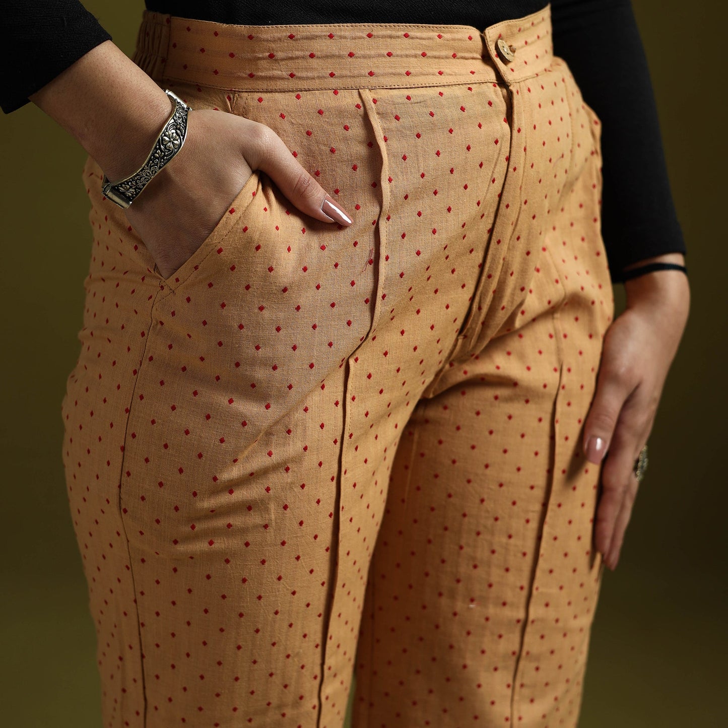 Jacquard weave cotton elasticated palazzo 25 - handcrafted