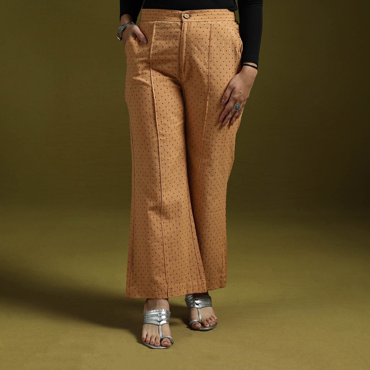 Jacquard weave cotton elasticated palazzo 25 - handcrafted