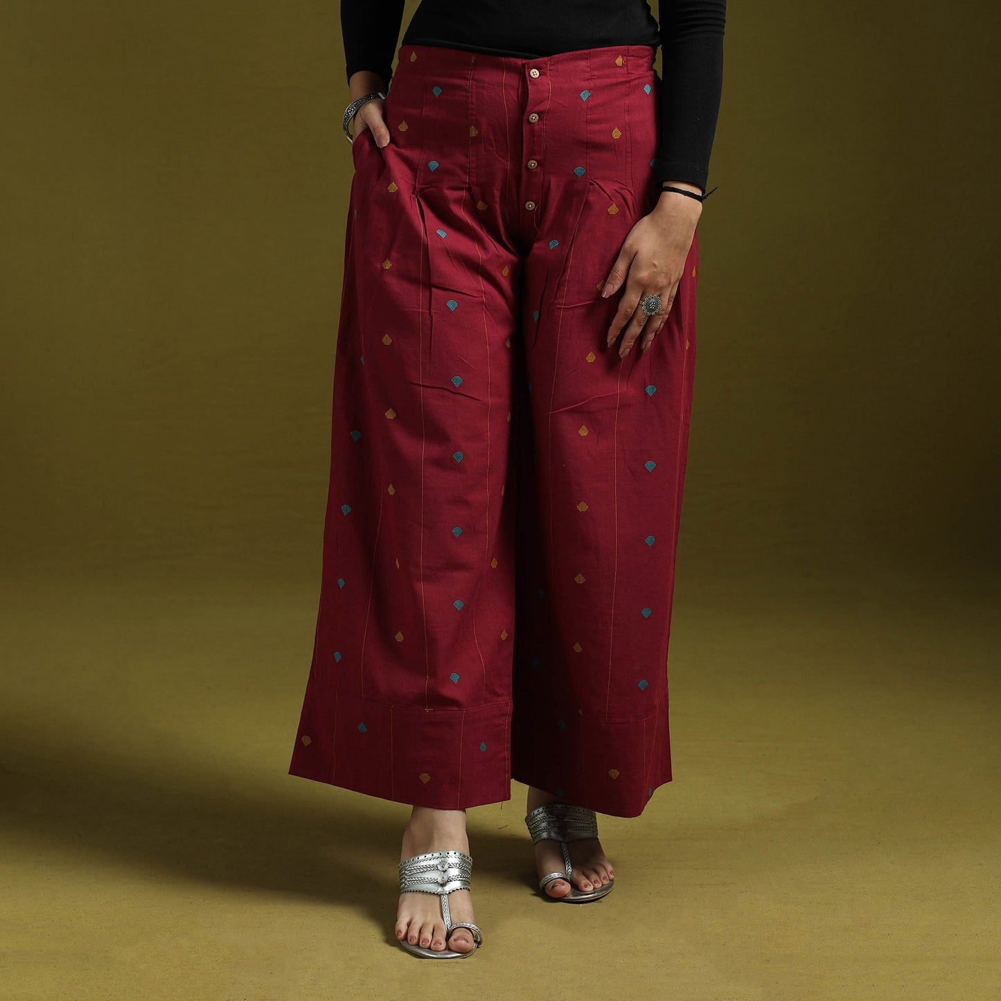 Jacquard weave cotton elasticated palazzo 26 - handcrafted