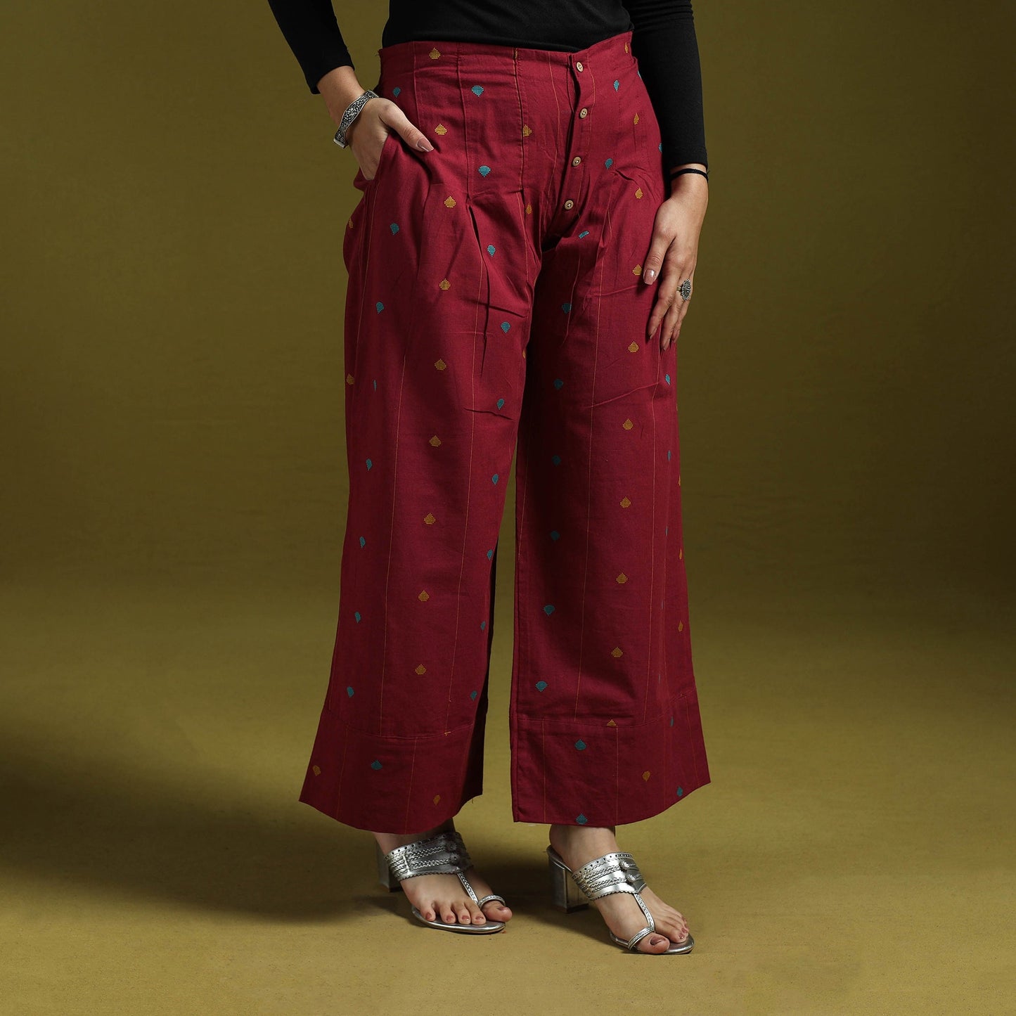 Jacquard weave cotton elasticated palazzo 26 - handcrafted