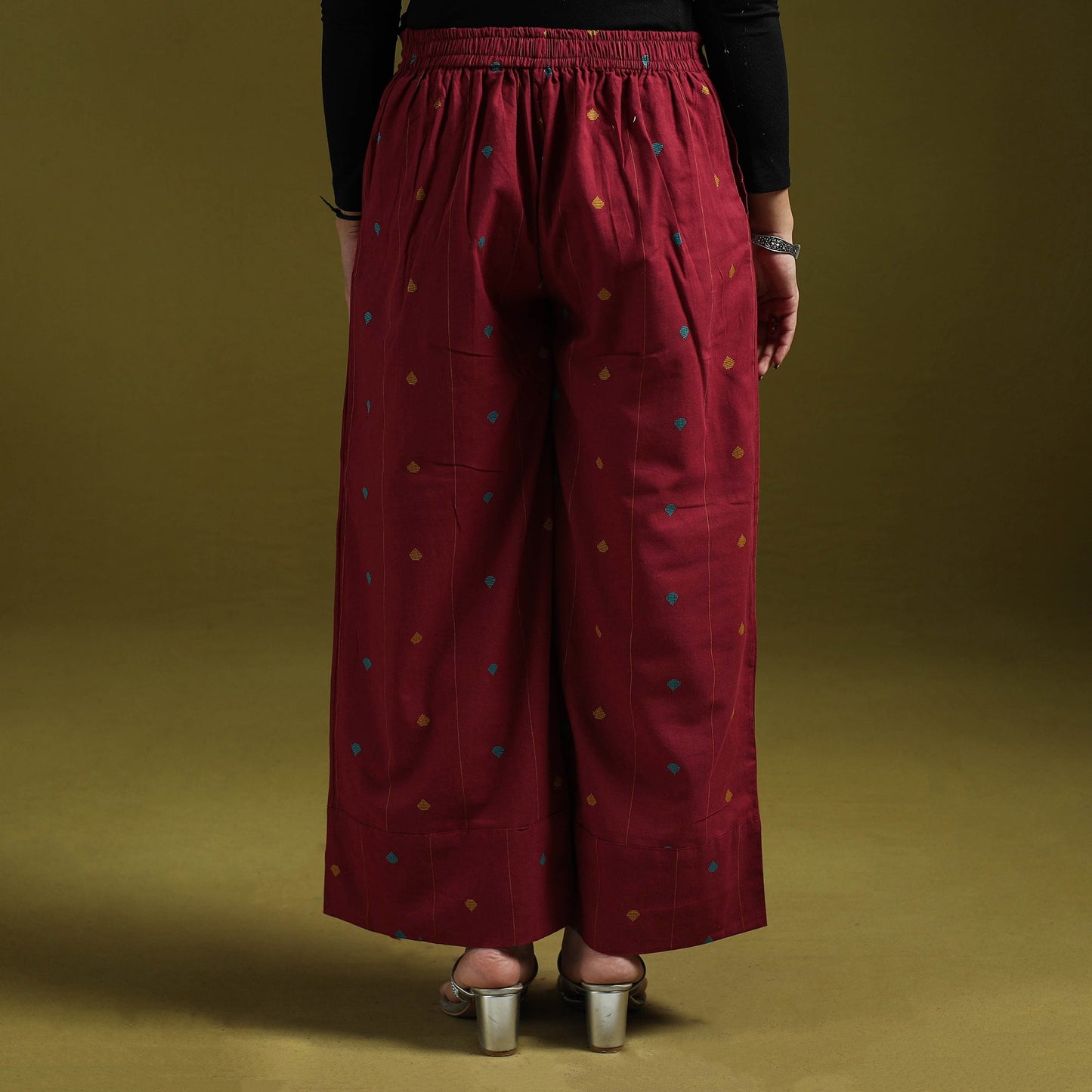 Jacquard weave cotton elasticated palazzo 26 - handcrafted