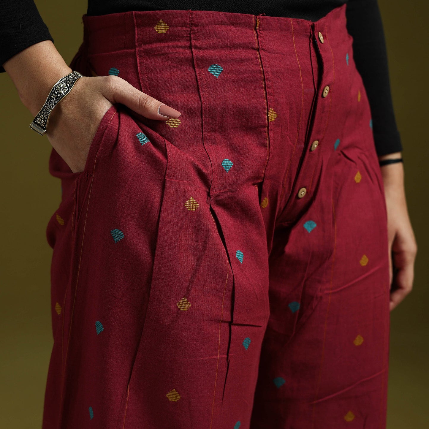 Jacquard weave cotton elasticated palazzo 26 - handcrafted