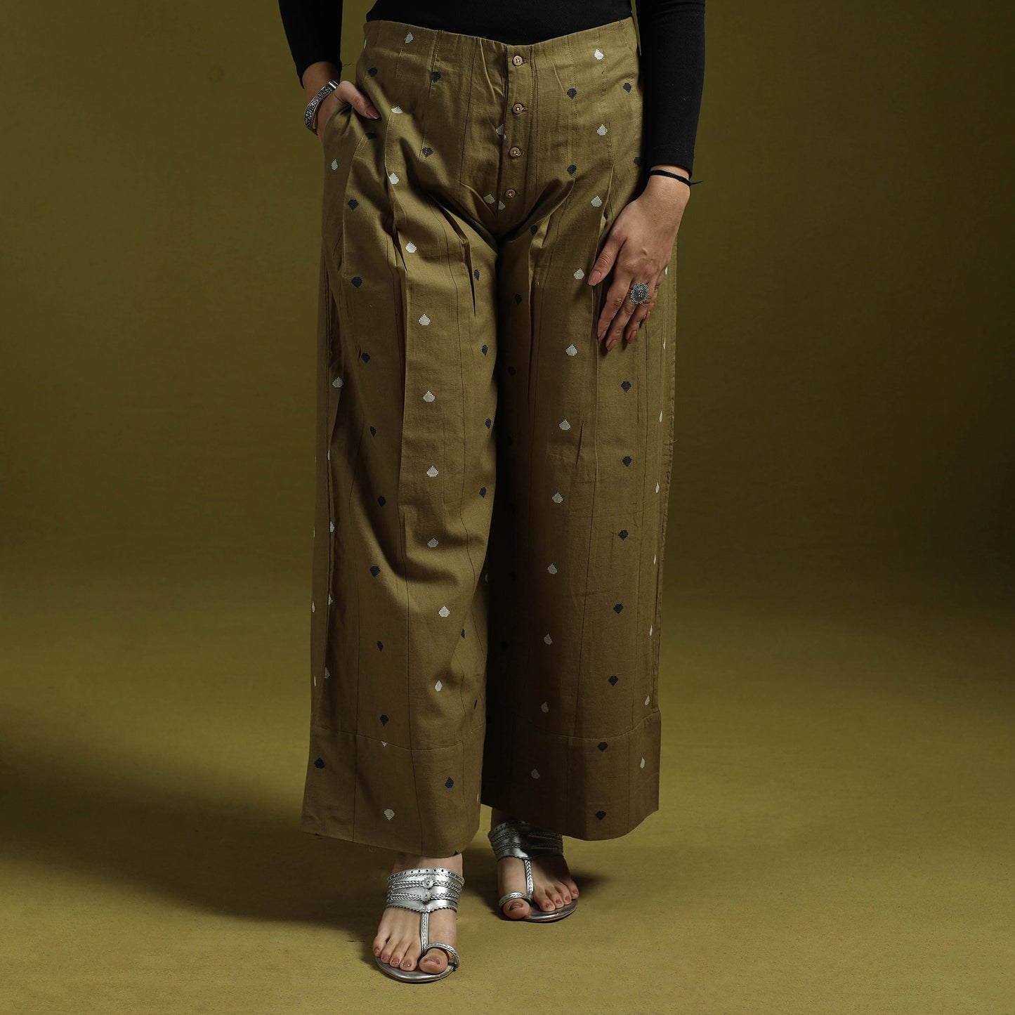 Jacquard weave cotton elasticated palazzo 30 - handcrafted