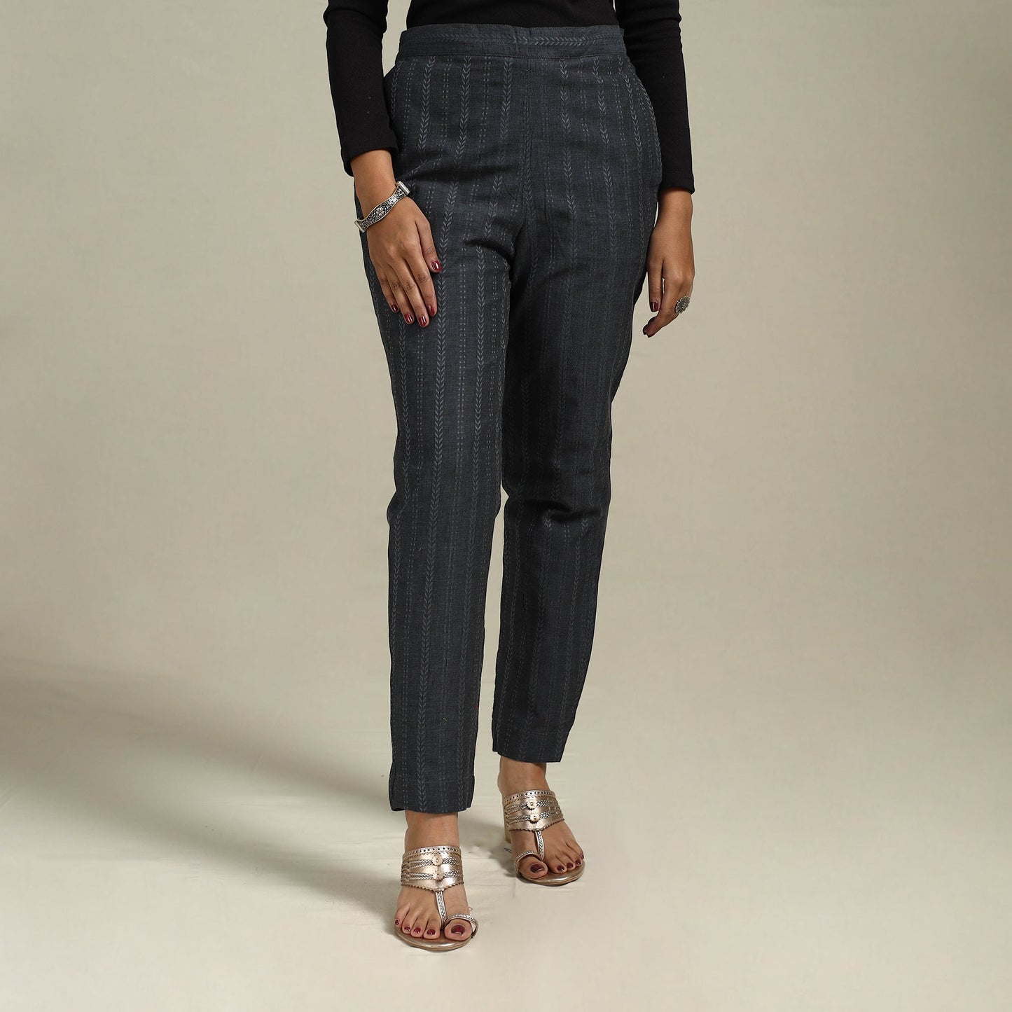 Jacquard weave cotton elasticated pant 15 - s - handcrafted