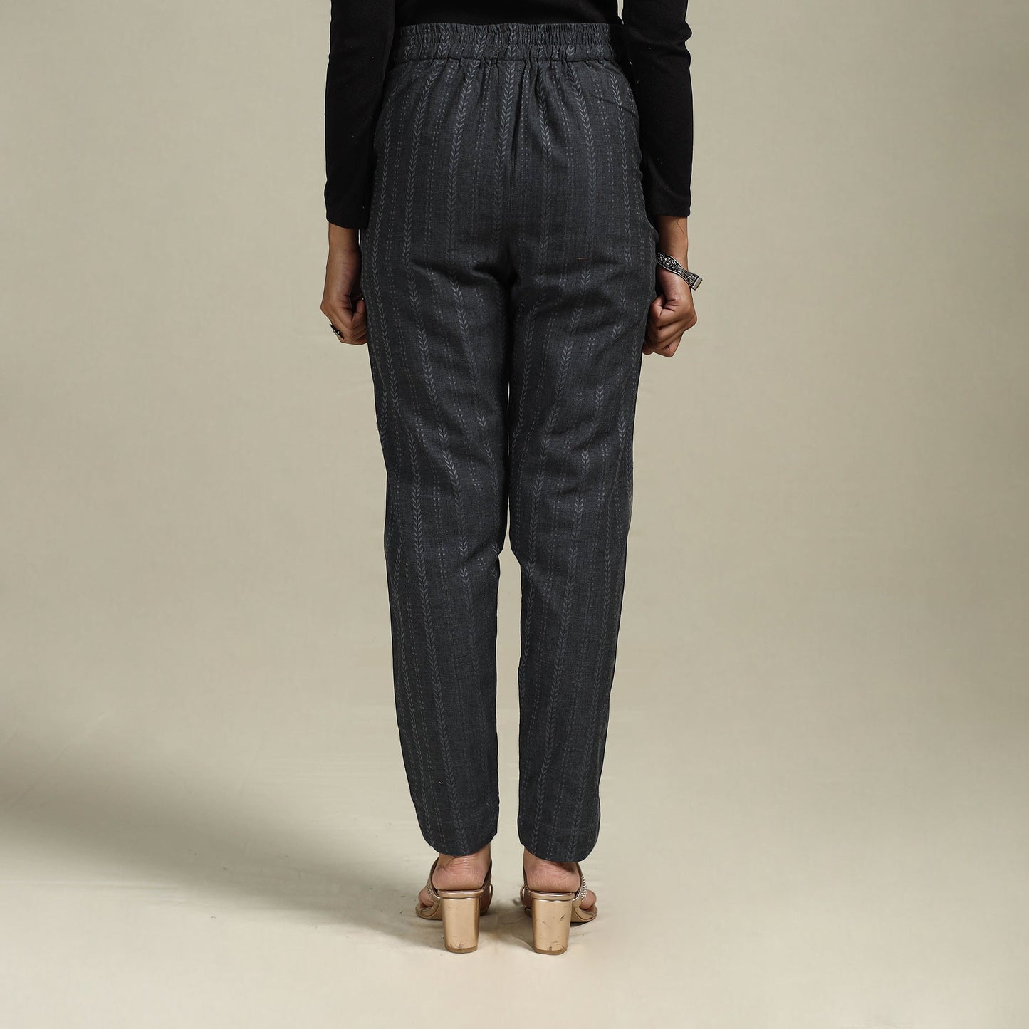 Jacquard weave cotton elasticated pant 15 - s - handcrafted
