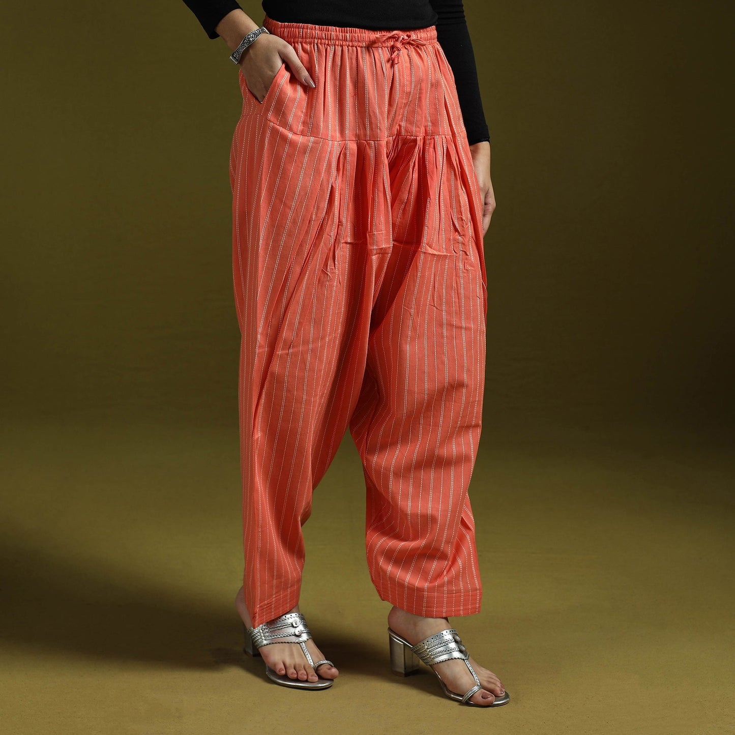 Jacquard weave cotton elasticated salwar 09 - handcrafted