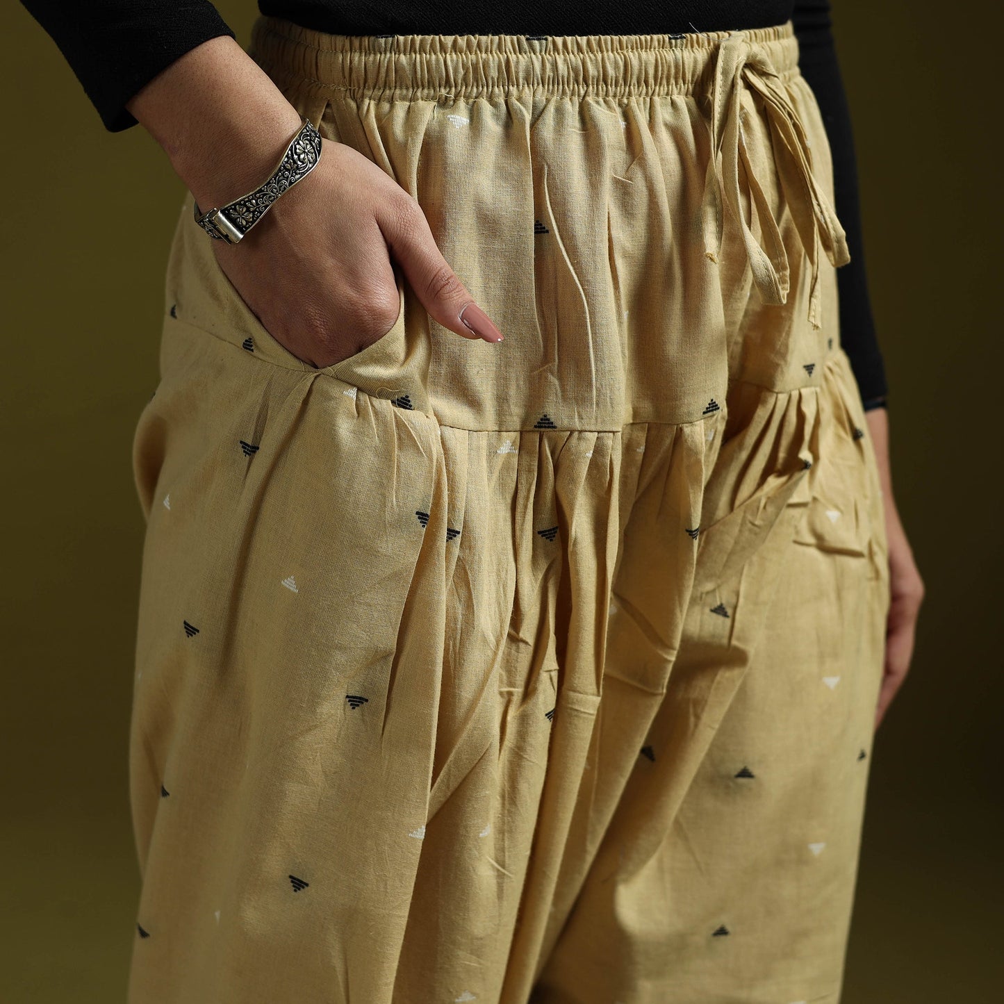 Jacquard weave cotton elasticated salwar 11 - handcrafted