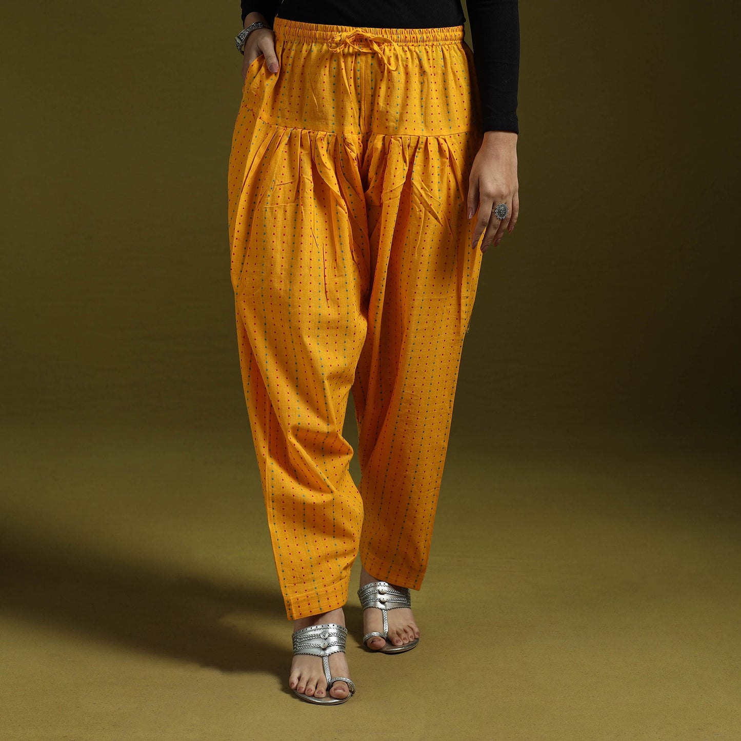 Jacquard weave cotton elasticated salwar 13 - handcrafted