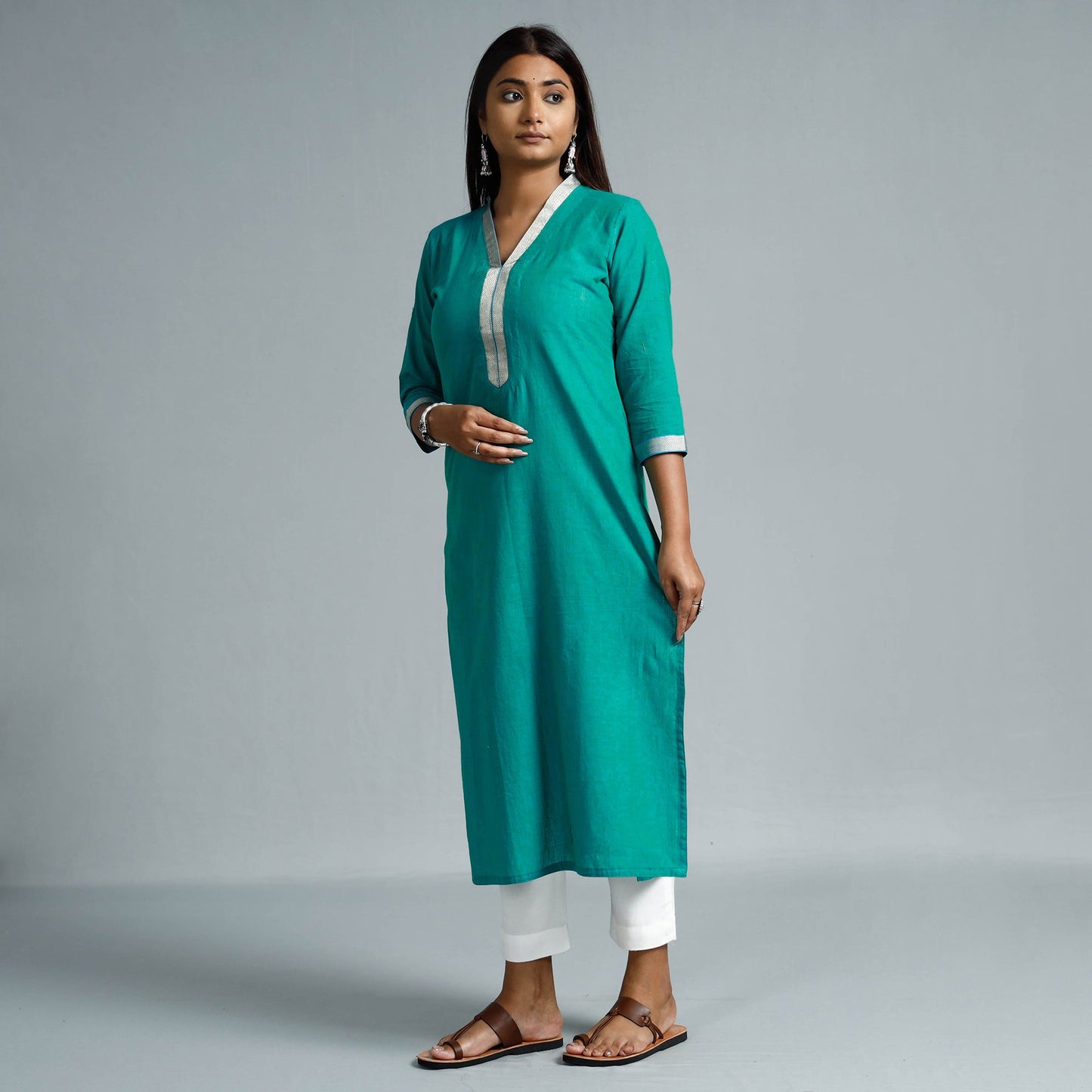 Jade green - dharwad cotton long straight kurta