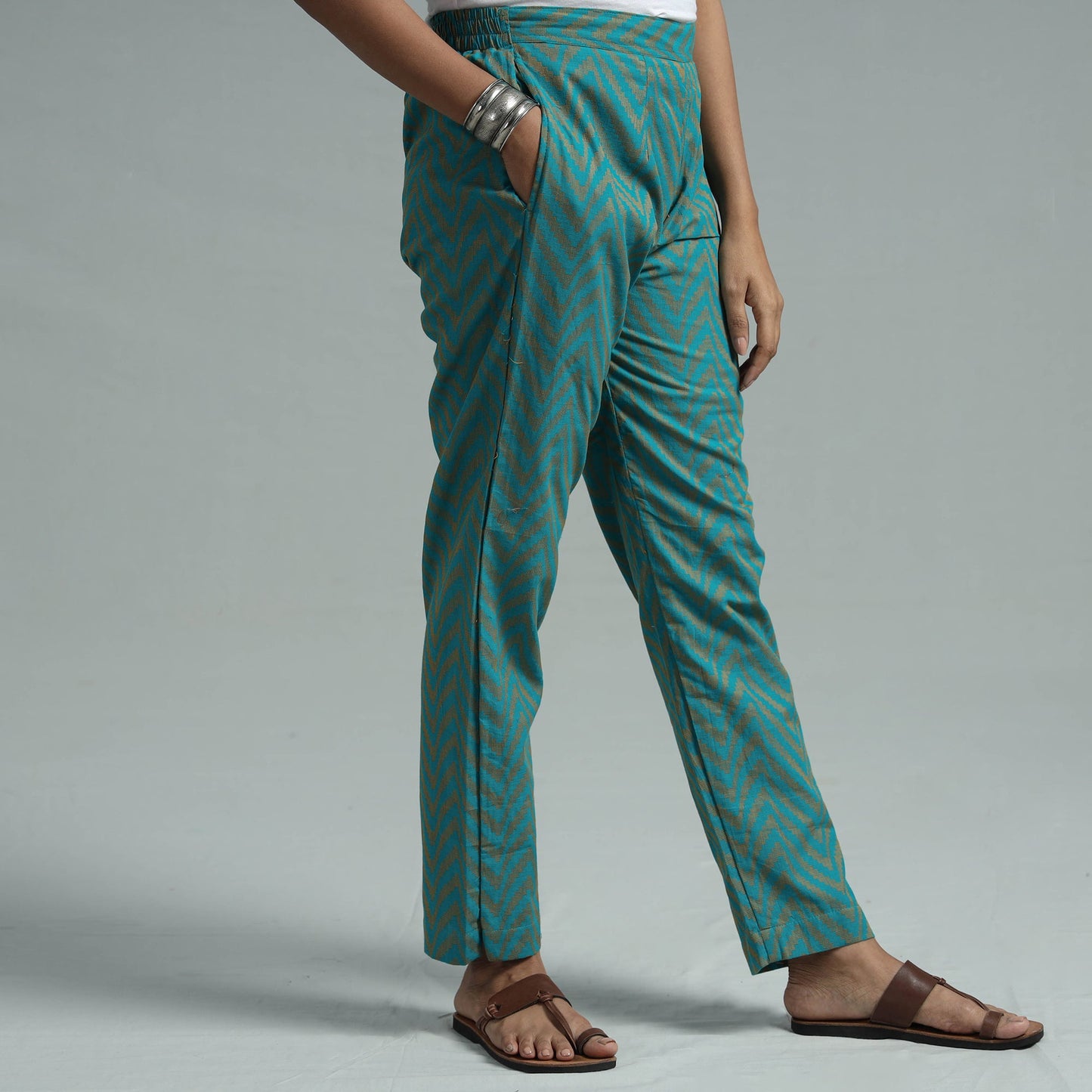 Jade green - jacquard weave cotton elasticated pant