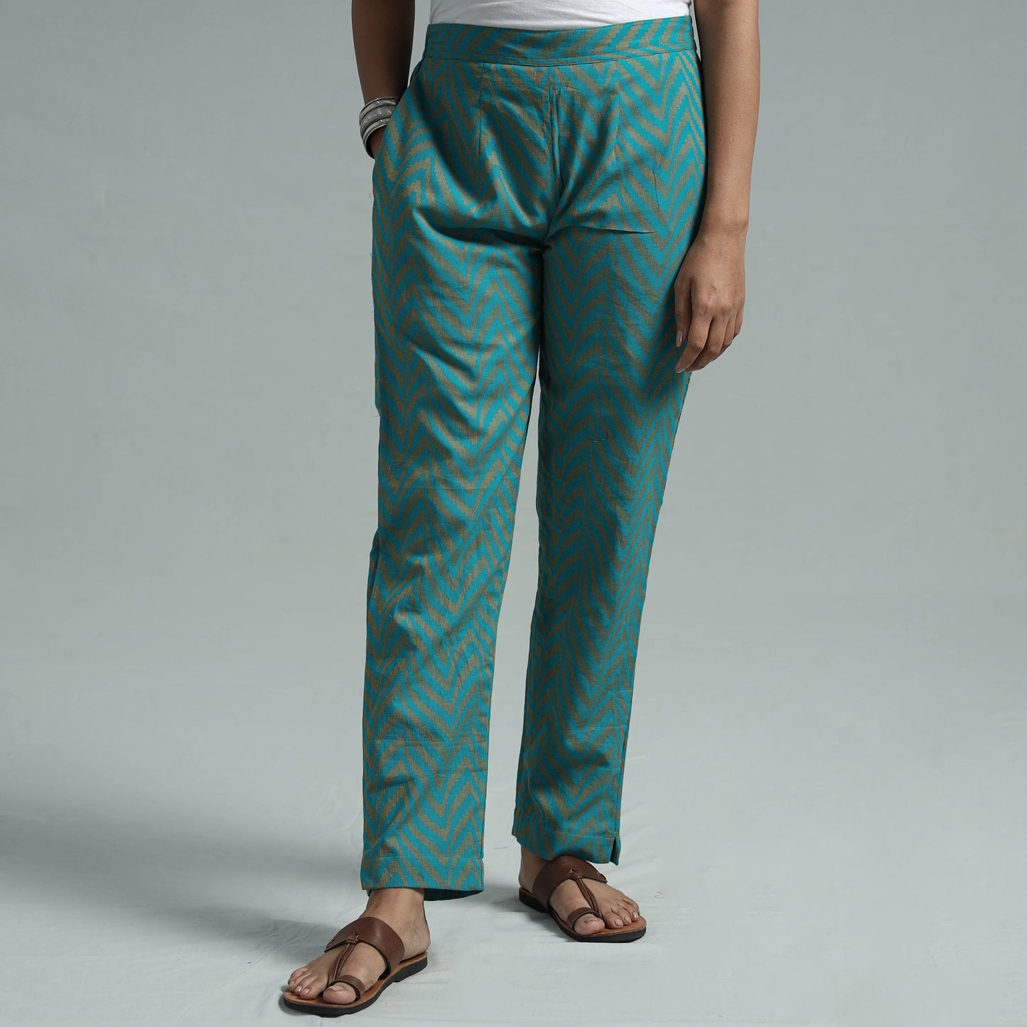 Jade green - jacquard weave cotton elasticated pant