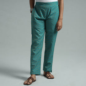 Jade green - jacquard weave cotton elasticated pant