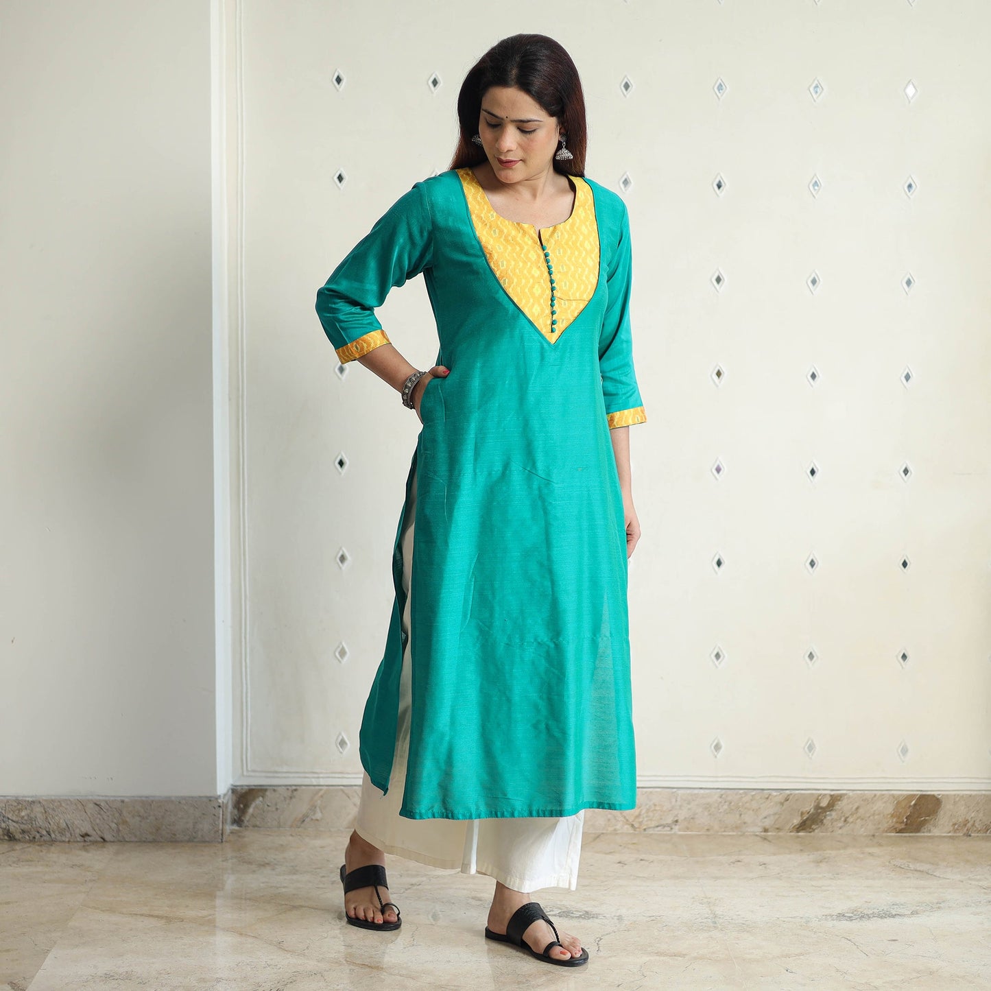 Buy Plain Solid Slub Silk Straight Kurta for Women