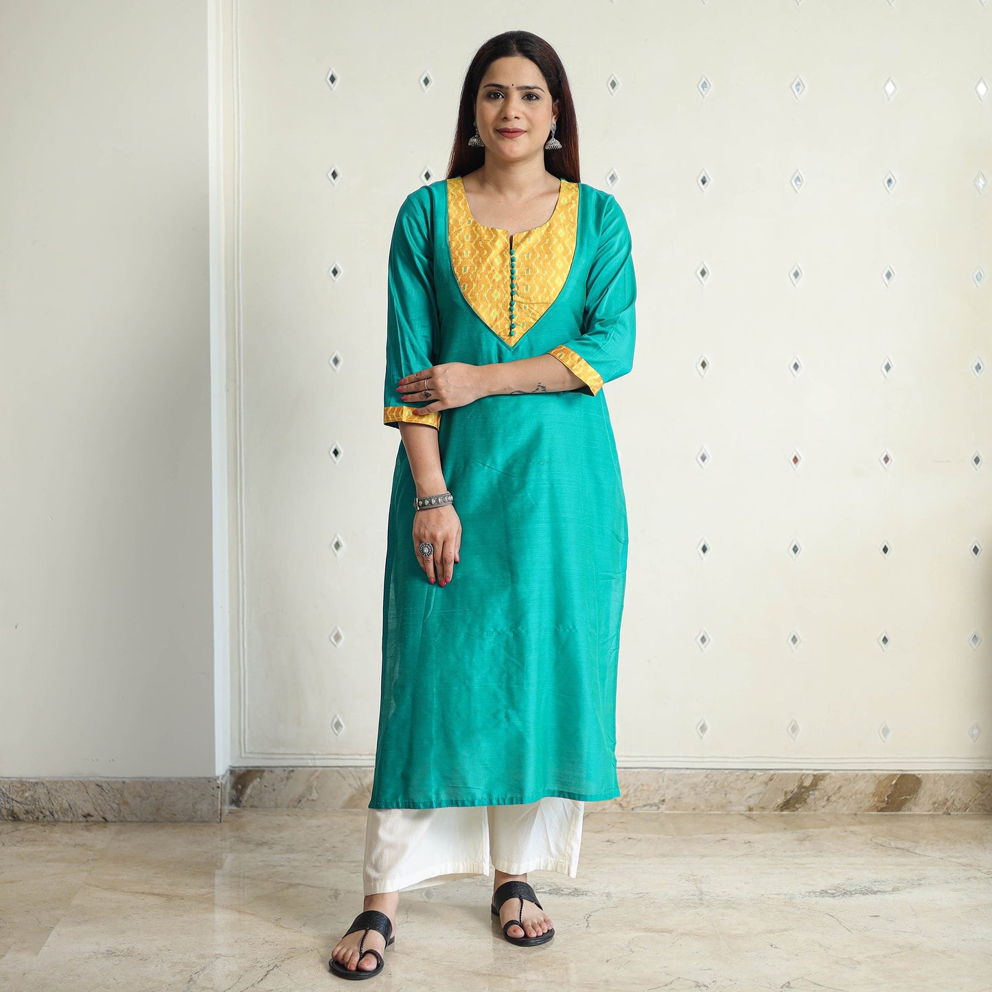 Buy Plain Solid Slub Silk Straight Kurta for Women