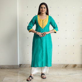 Buy Plain Solid Slub Silk Straight Kurta for Women