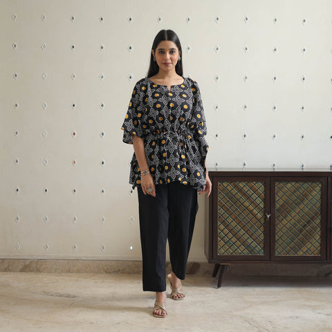 Jaipur screen printed cotton kaftan & pyjama night suit set