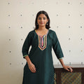 Jannat Dark Green Gota Work Slub Silk Plain Kurta 