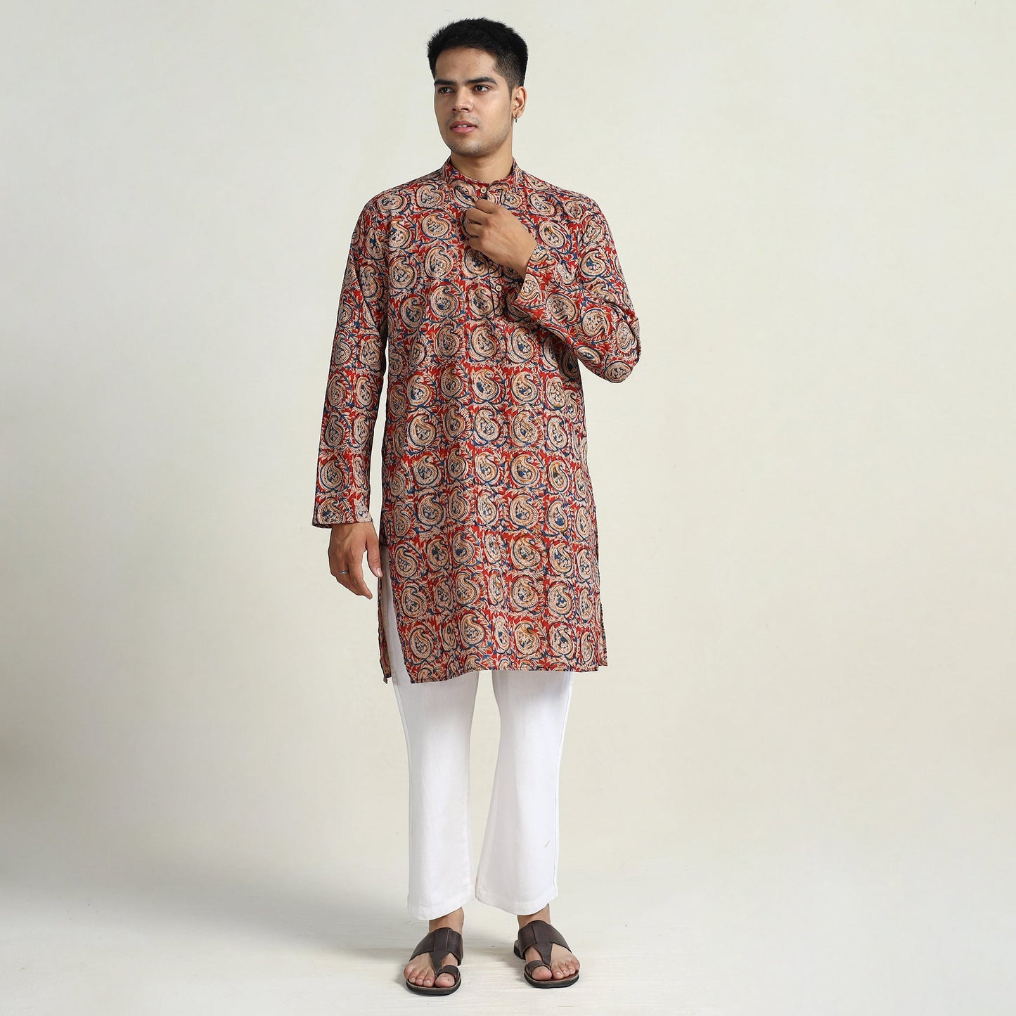 Buy Kalamkari Block Printed Cotton Men Long Kurta 05 Online at iTokri.com