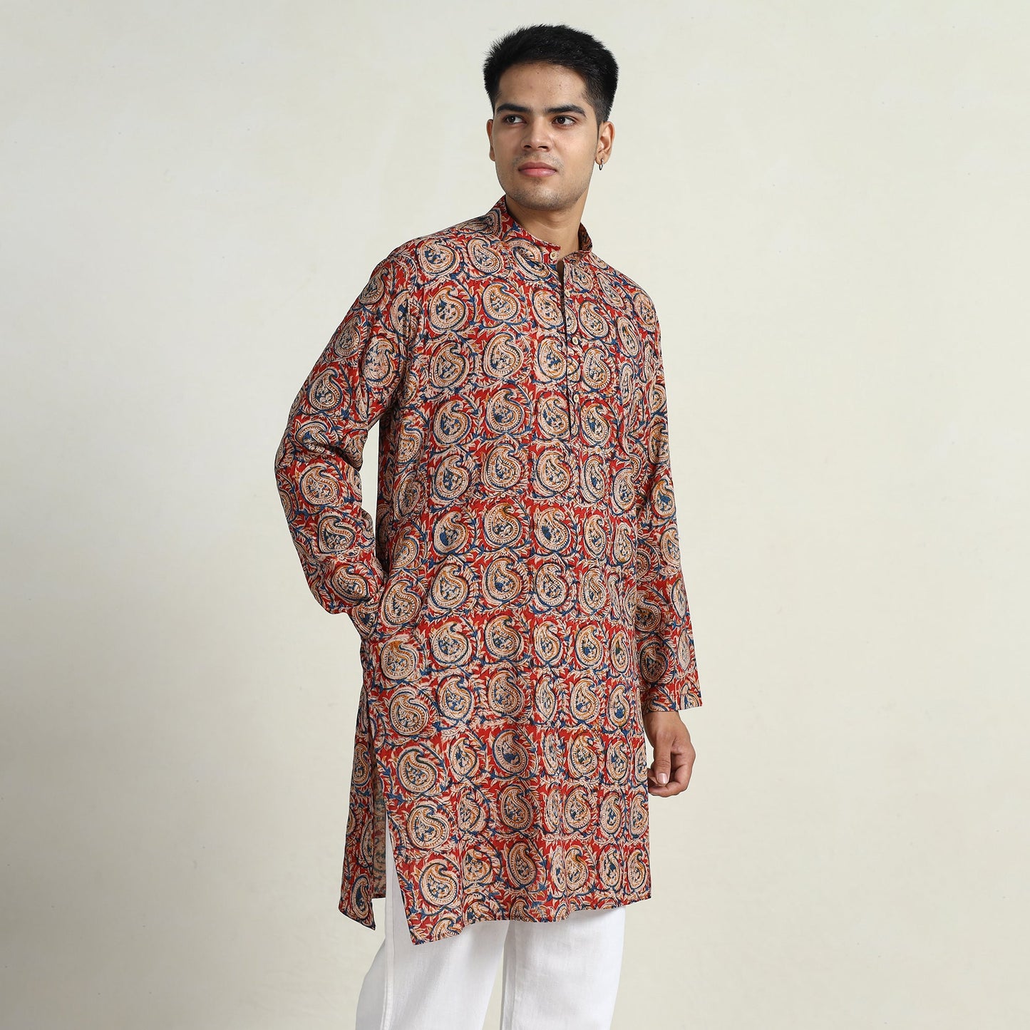 Buy Kalamkari Block Printed Cotton Men Long Kurta 05 Online at iTokri.com