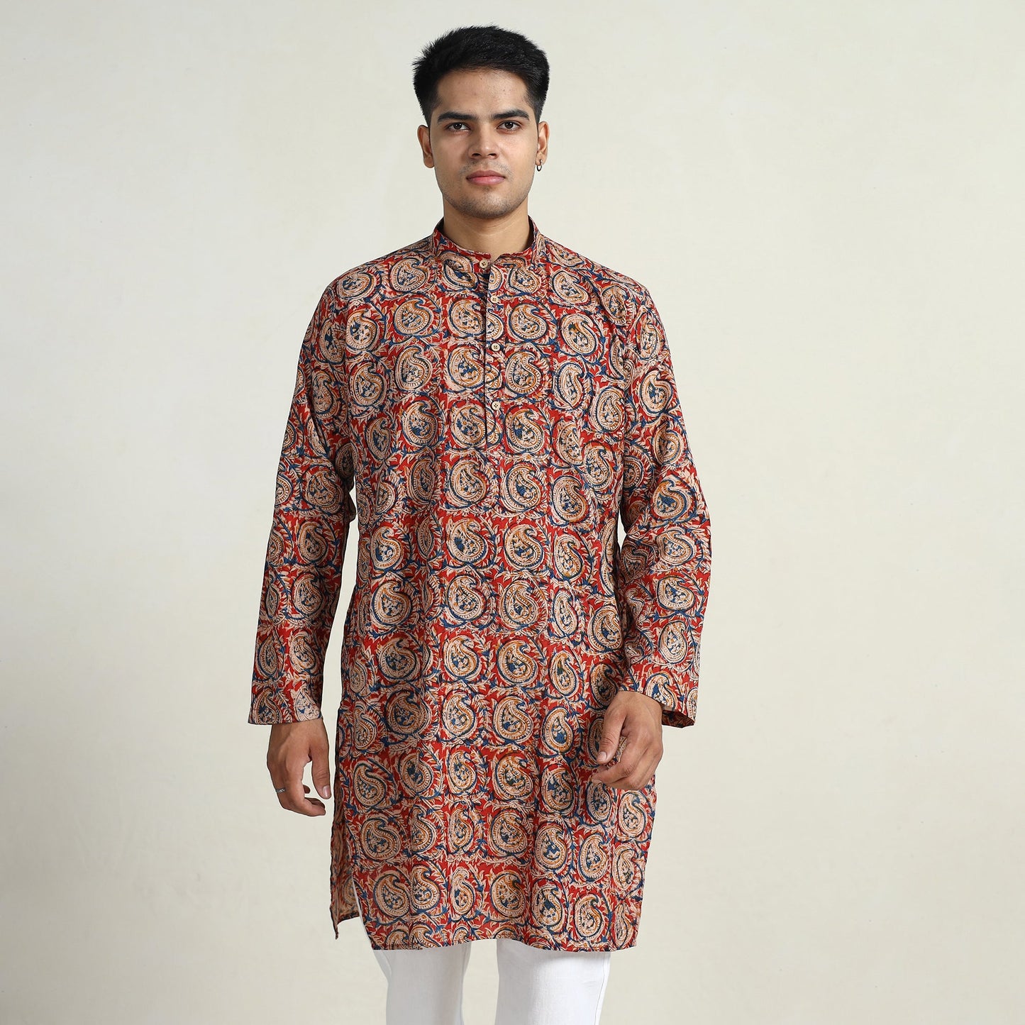 Buy Kalamkari Block Printed Cotton Men Long Kurta 05 Online at iTokri.com