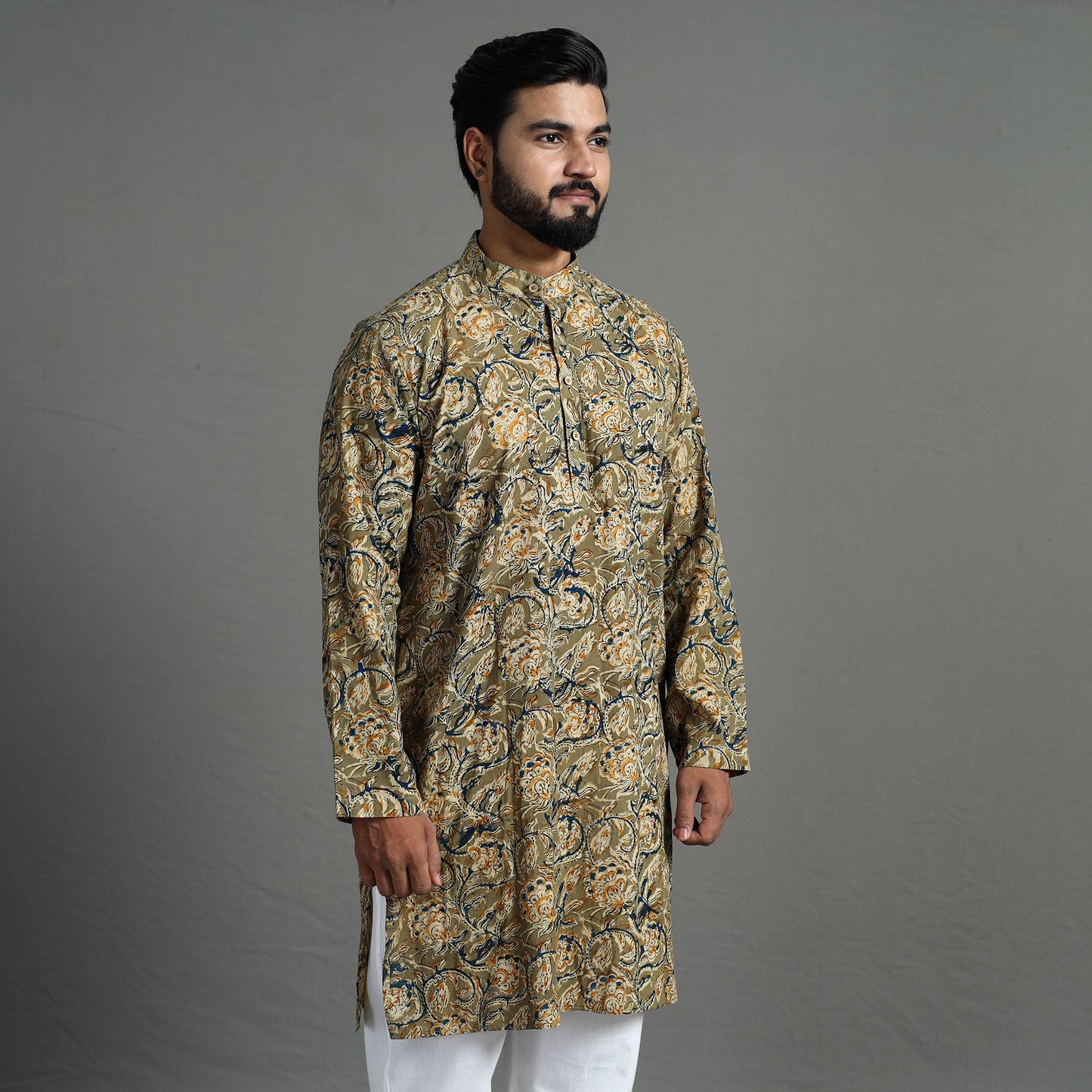 Kalamkari block printed cotton men long kurta 08