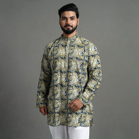  Kalamkari Block Printed Cotton Men Short Kurta 01 