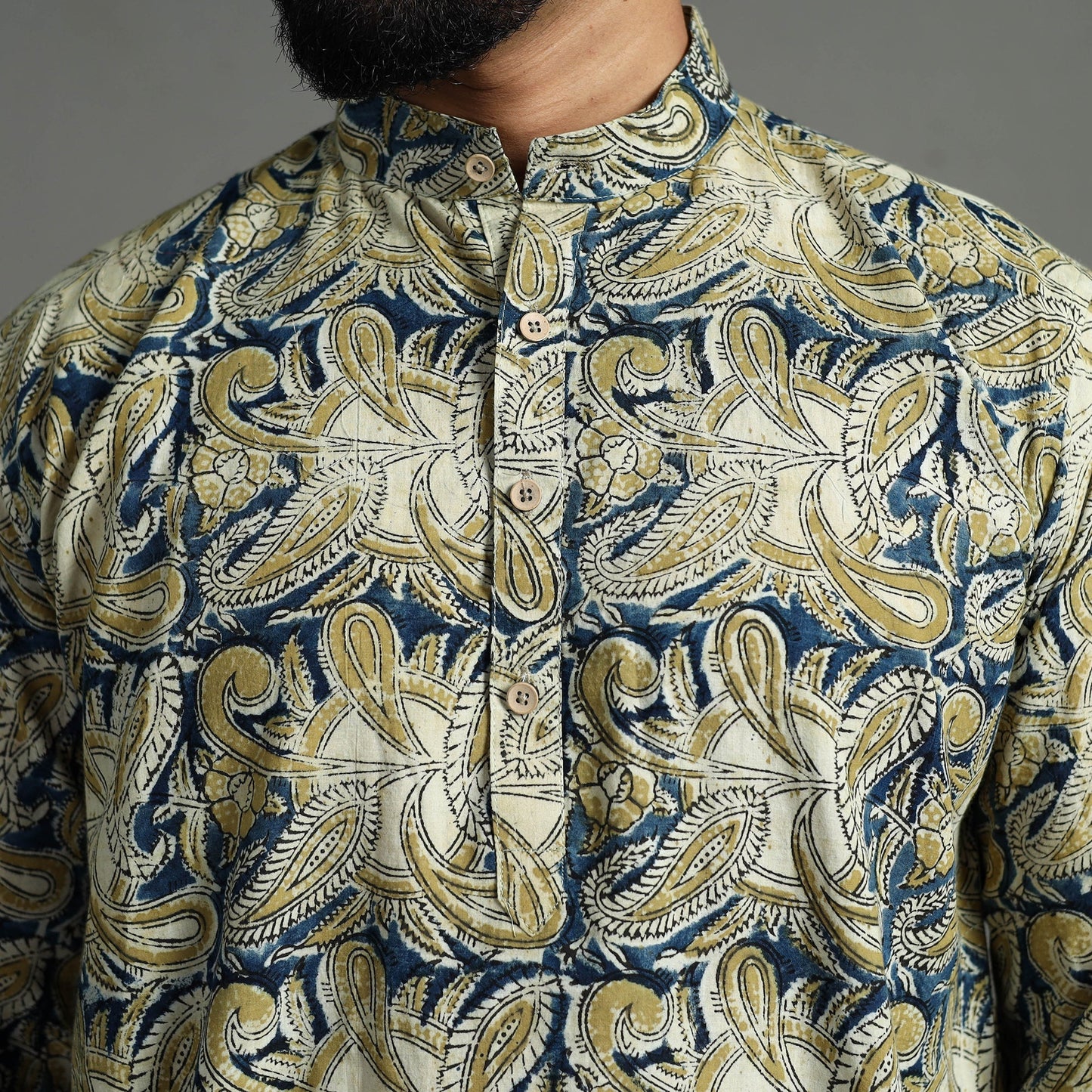  Kalamkari Block Printed Cotton Men Short Kurta 01 