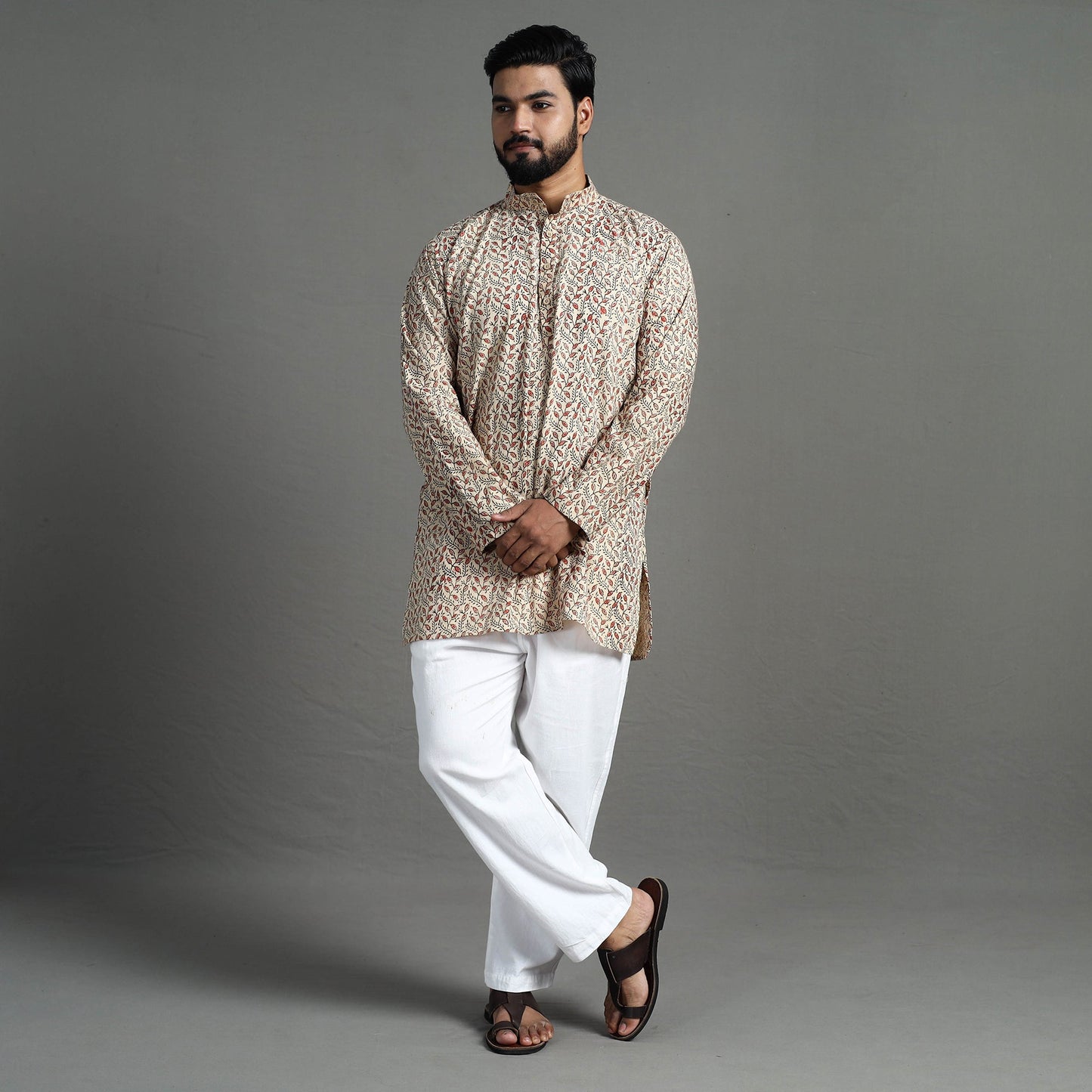 Kalamkari block printed cotton men short kurta 02