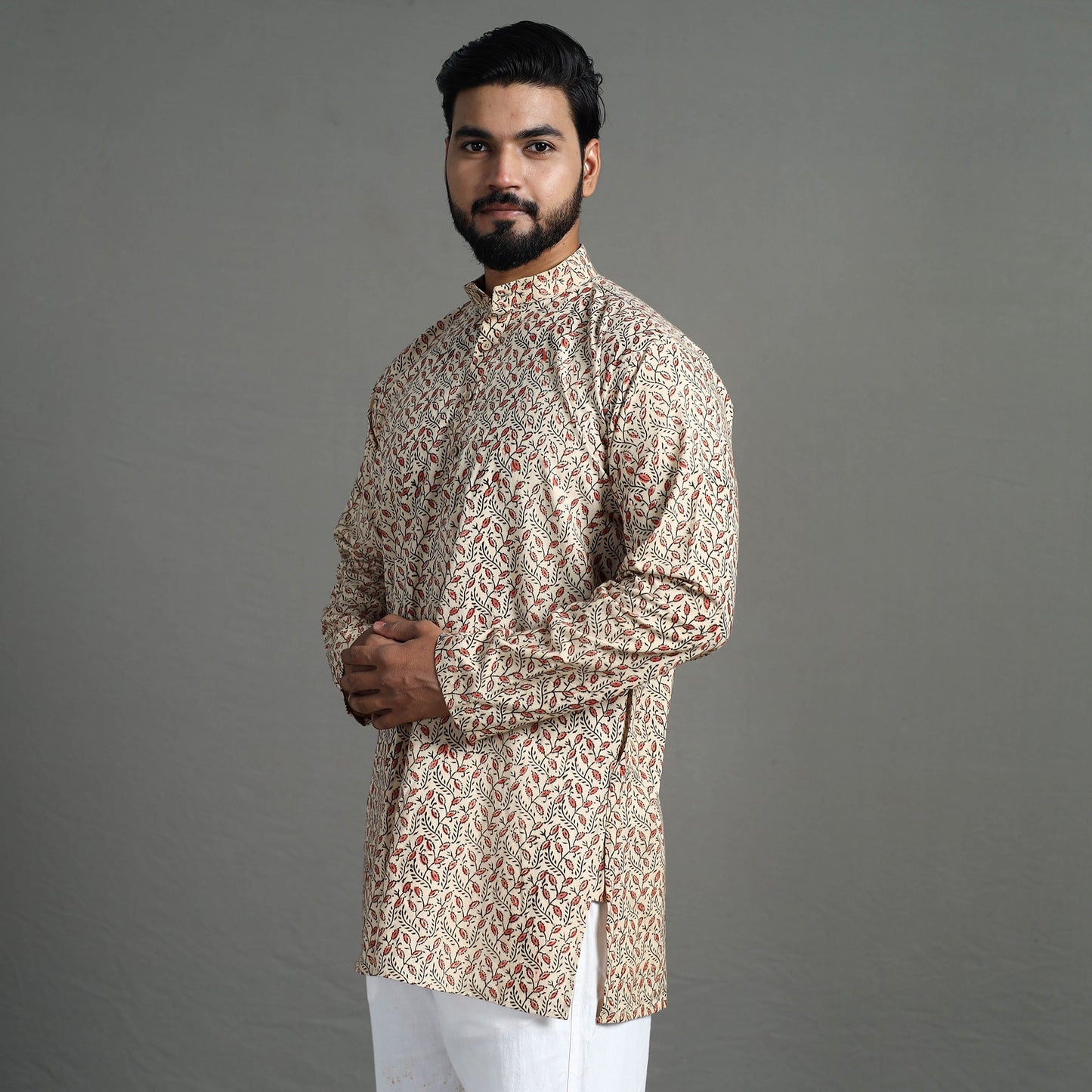 Kalamkari block printed cotton men short kurta 02