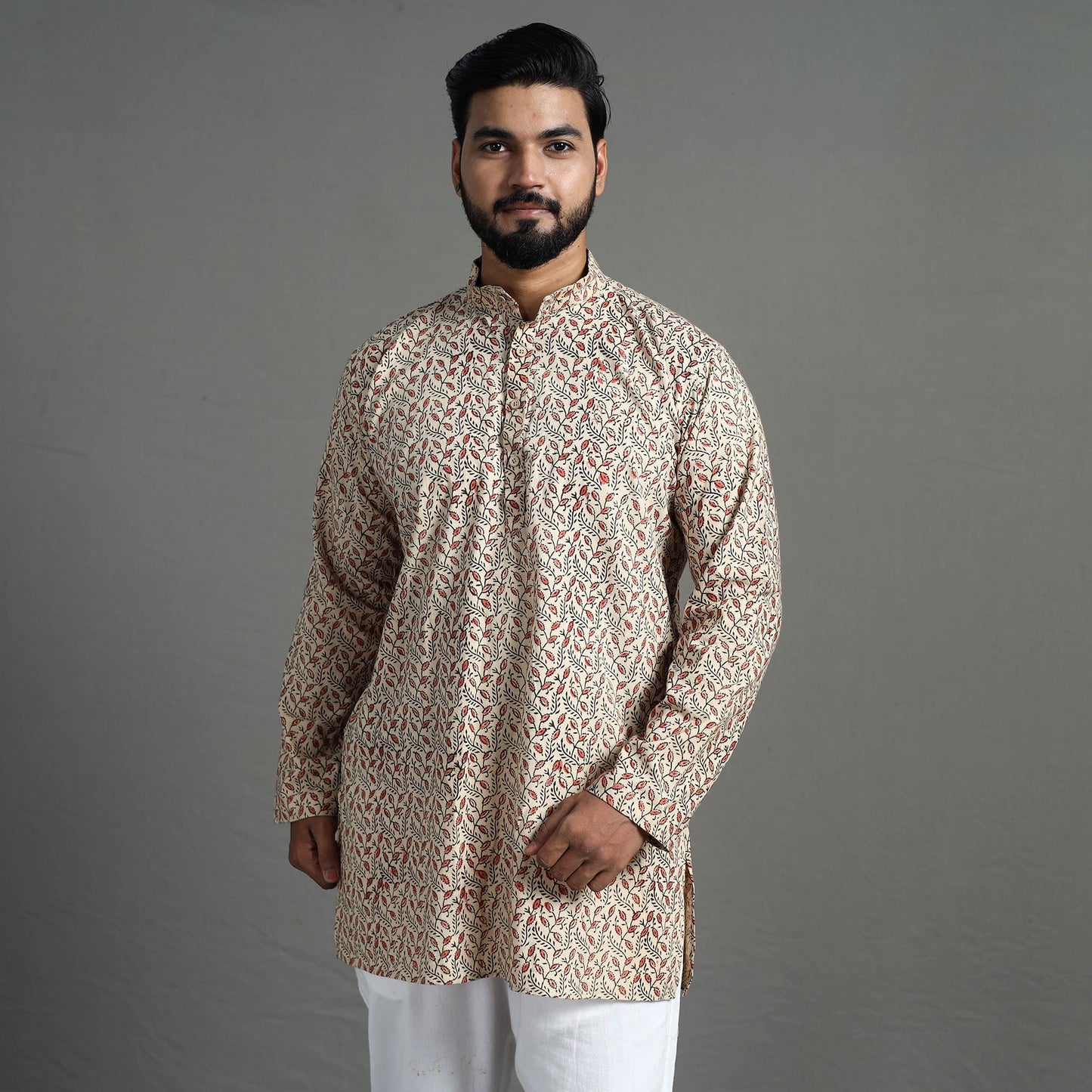 Kalamkari block printed cotton men short kurta 02