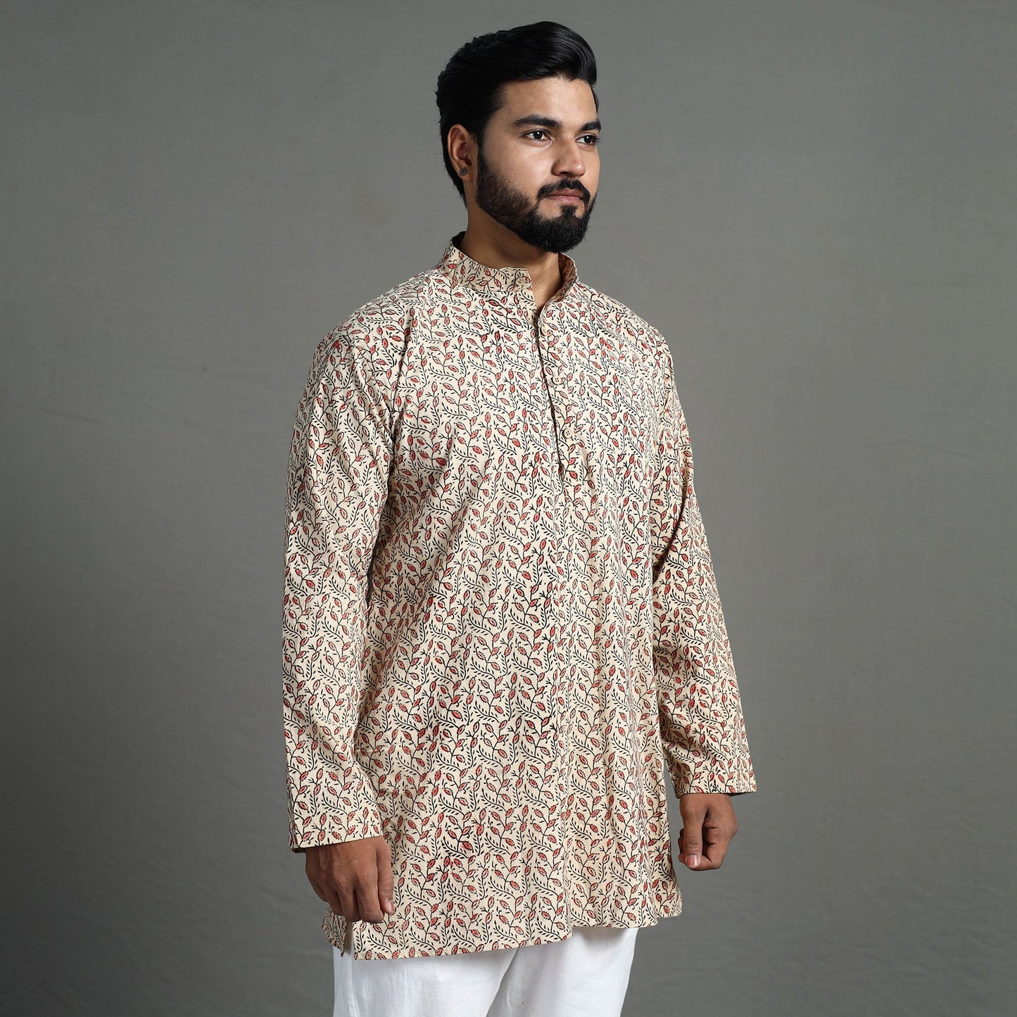 Kalamkari block printed cotton men short kurta 02